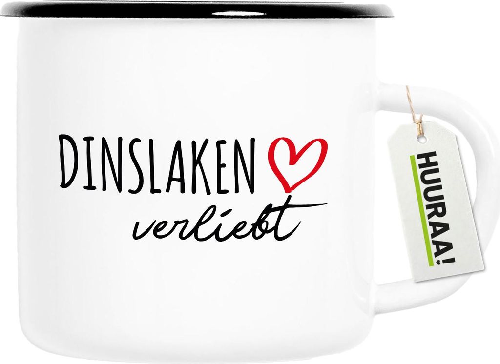 Huuraa Emaille Tasse Dinslaken verliebt 300ml Vintage Campingbecher Geschenkidee