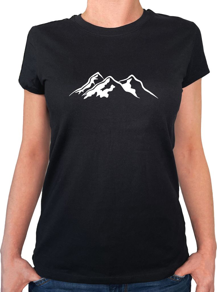 Huuraa Damen T-Shirt Berg Silhouette Mountain XS Black Bio Baumwolle Fairtrade Damenshirt Geschenkidee