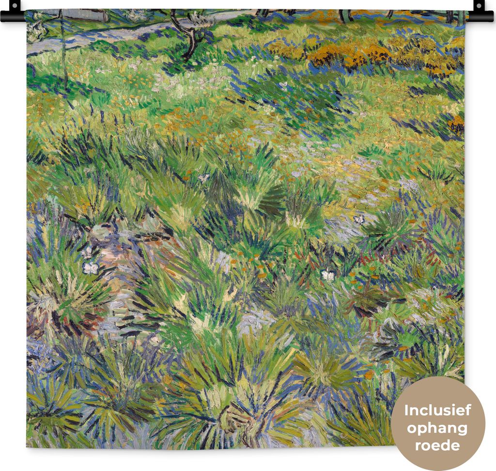 MuchoWow Wandteppich Wandbehang Langes Gras mit Schmetterlingen - Vincent van Gogh 60x60 cm Tapisserie Dekoration Wandtuch - Dekorationen - Wand ...