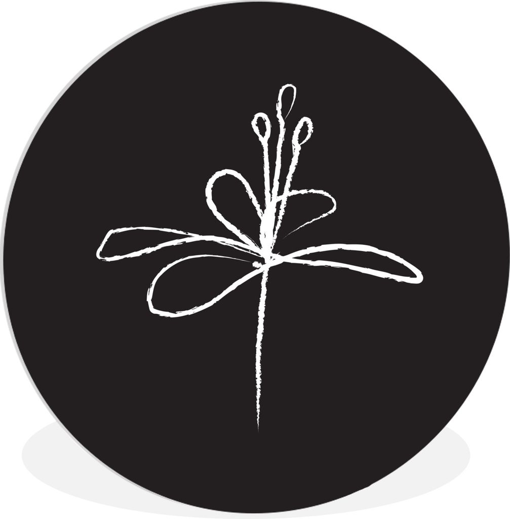 MuchoWow Rundes Wandbild - Runde Bilder Strichzeichnung - Blume - Schwarz - Weiß Ø 60 cm Kreis Wanddekoration Kunststoff - Wandkreis - Wandschm...