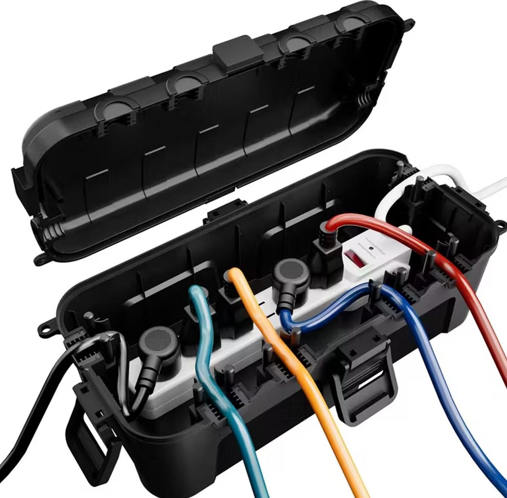 Kabelbox wasserdicht 29x13,2x10cm außen Kabelkasten für Verlängerungskabel, Steckdosenleisten große Elektrobox 6 Durchlässe Garten Organizer S...