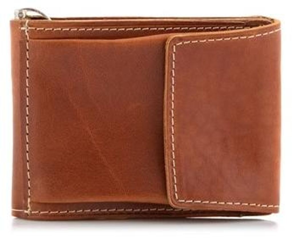 Lederbrieftasche „Slim Wallet“ mit Clip, Geldscheinfach, Jucht-Leder, Cognac, BW68