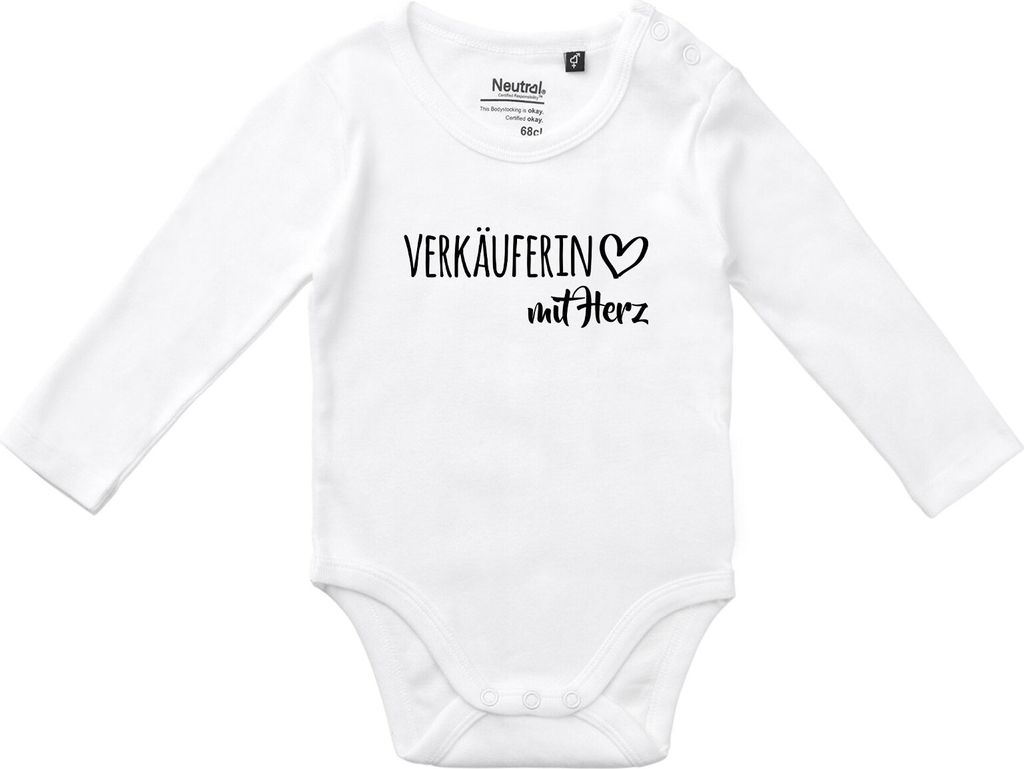 Huuraa Baby Body Verkäuferin mit Herz 62 White Baumwolle Fairtrade Langarmbody Geschenkidee