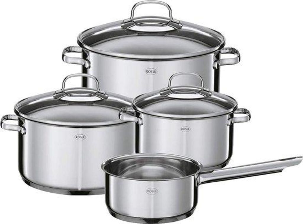 Induktions- und Geschirrspülerbeständiges 4-teiliges Kochgeschirr-Set aus Edelstahl 18/10