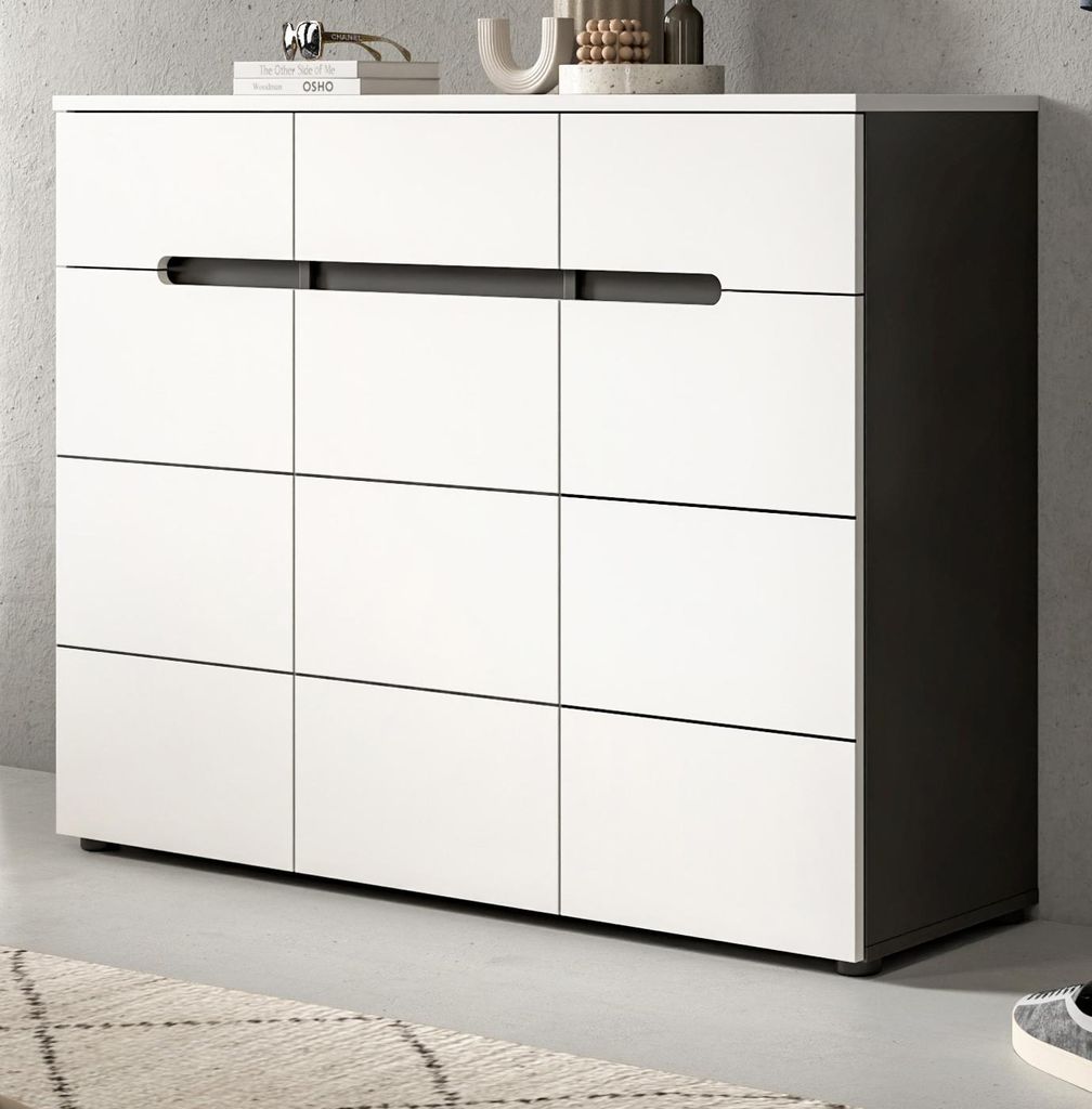 Schuhkommode "Cooper" in weiß und grau Flurkommode 120 x 94 cm, Soft-Close