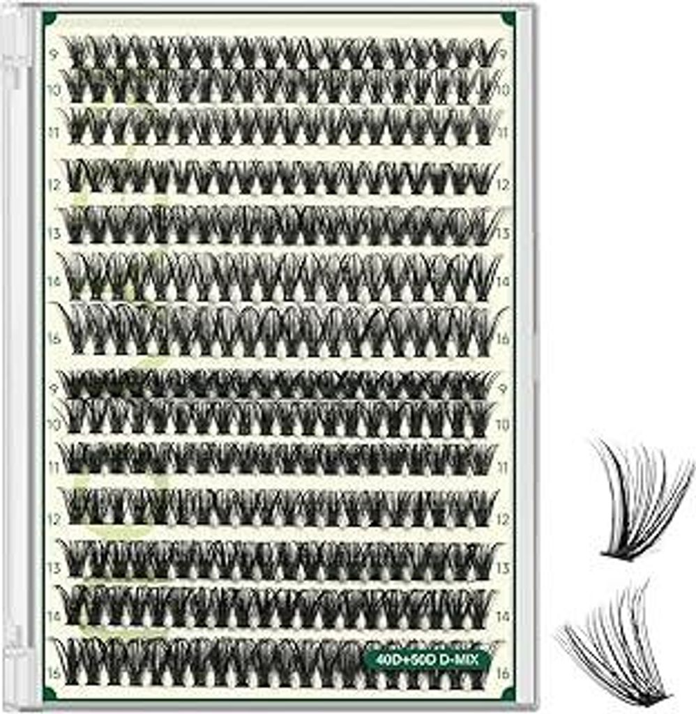 KEYYOU Wimpern-Cluster 280 Stück Einzelwimpern 40D+50D D-Curl 9-16 MIX DIY Wimpernverlängerung Weiche und natürliche Volumen-Cluster-Wimpern DIY...