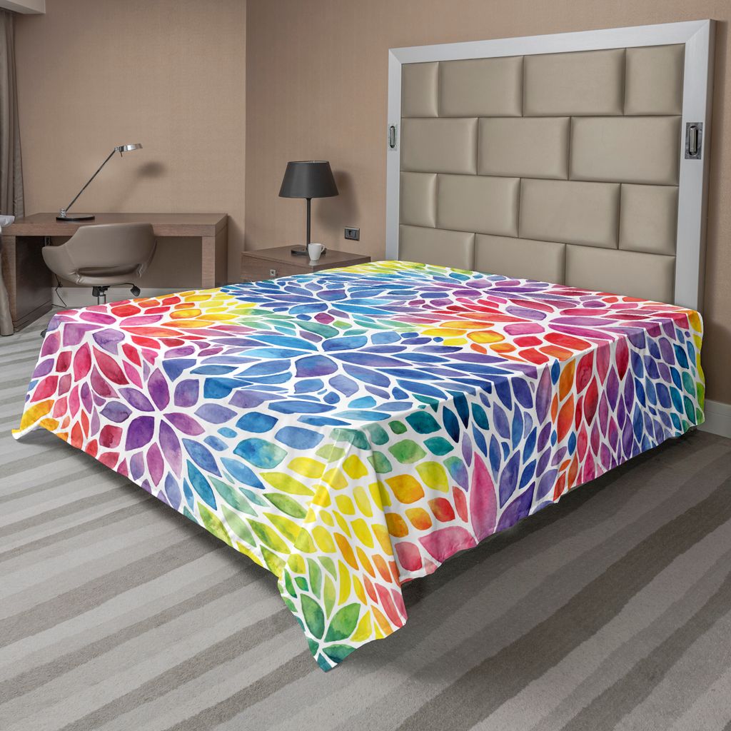 ABAKUHAUS Bunt Bettlaken, Blühendes Natur-Regenbogen-farbiges Laub in der Aquarell-Art-Frühlings-Illustration, weiches bequemes oberes Bettlaken ...