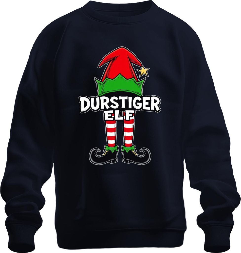 DURSTIGER ELF lustig Weihnachten Geschenk Weihnachtsfeier Elfen Uni Sweatshirt Pullover, Navy, M