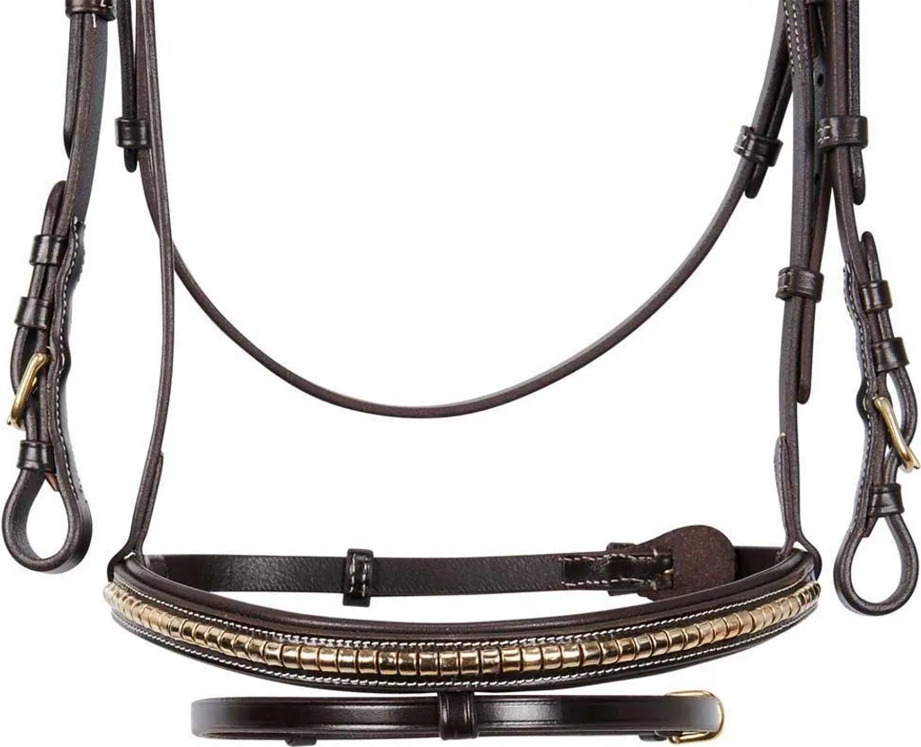 Filet Equestro Brass avec Boucles Dorées Cuir Marron Extra Full