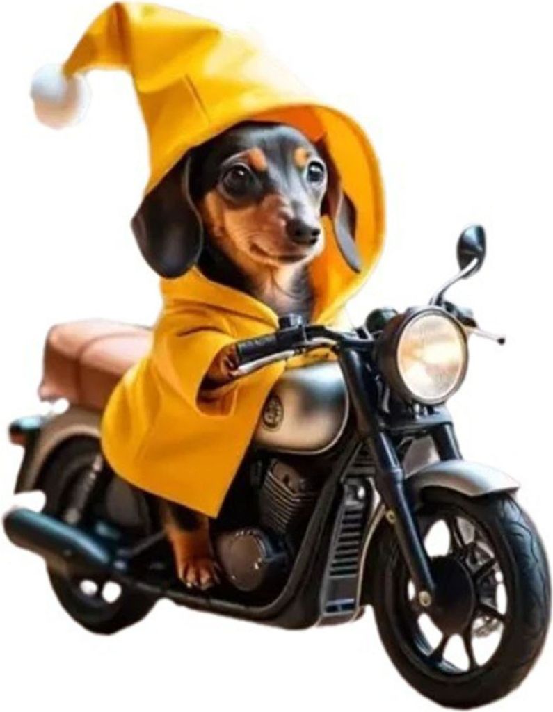 Motorrad Hund Acryl Hängende Dekoration Home Indoor Weihnachtsbaum Auto Rückspiegel 2D Flach Gelb Hoodie Reiten Welpe Hängende Ornament Tier Anh...
