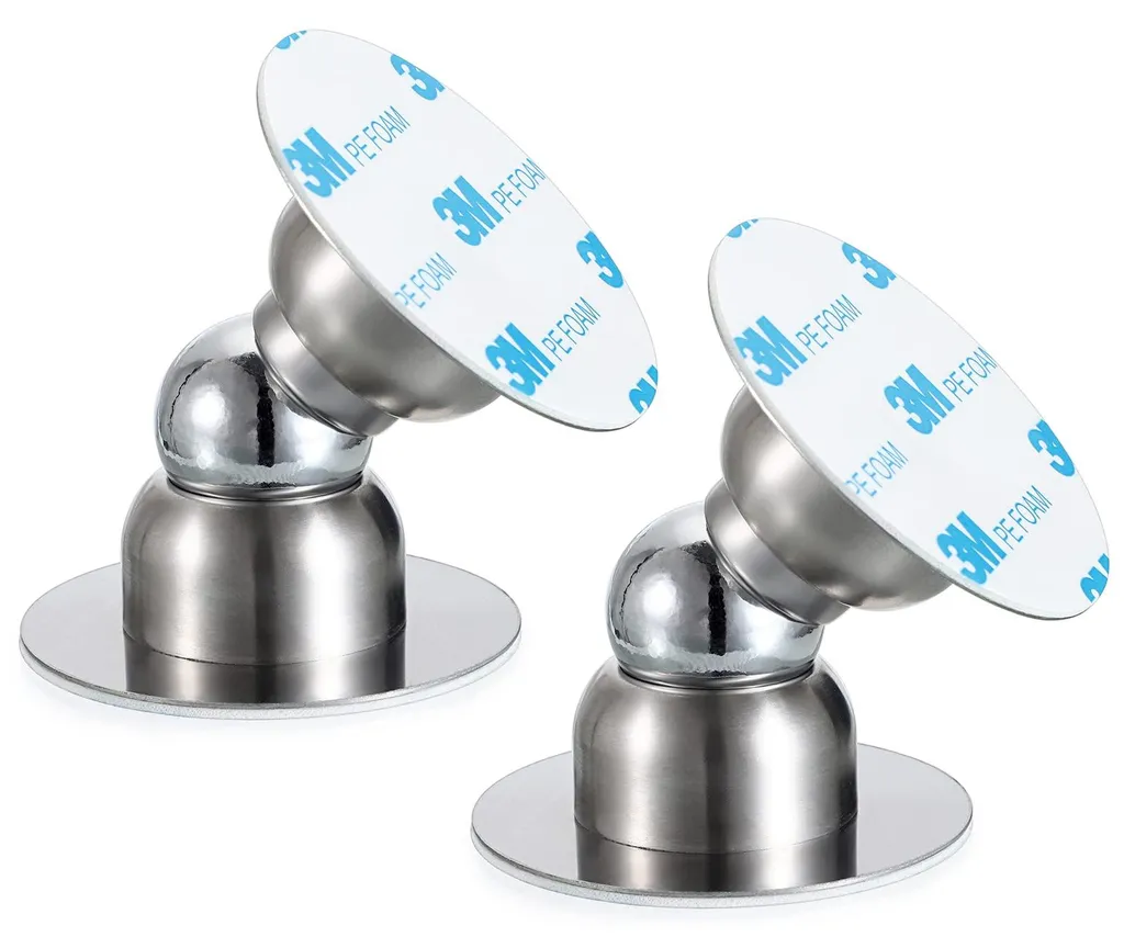 Butoir de Porte Magnétique en Acier Inox sans Perçage Argenté - 2 Pcs