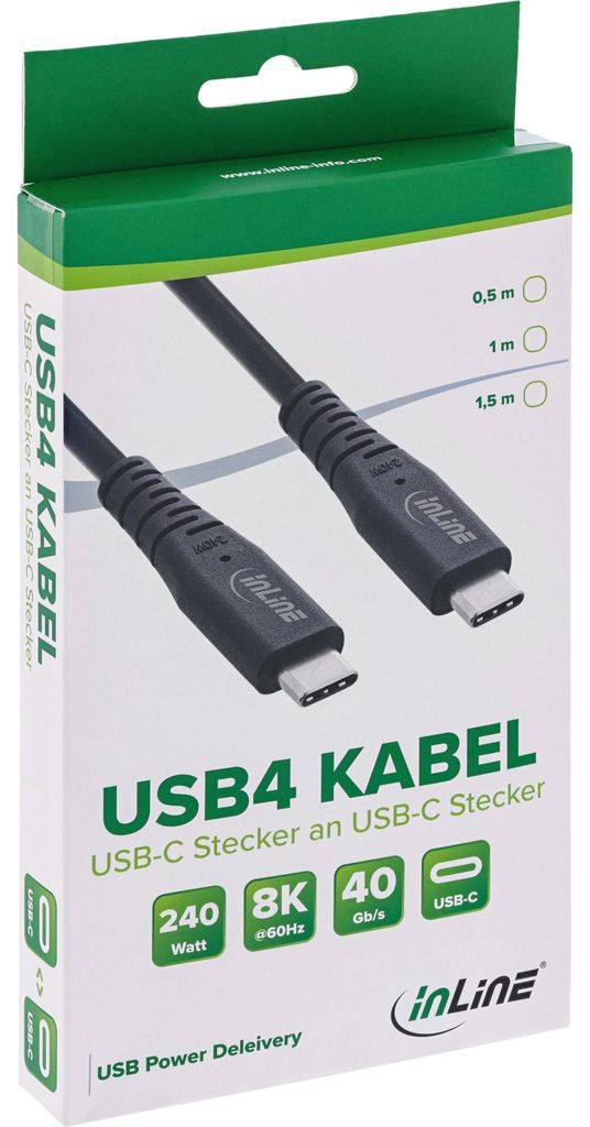 InLine USB4 Kabel, USB-C ST/ST, PD 240W, 8K60Hz, TPE Produktbild 