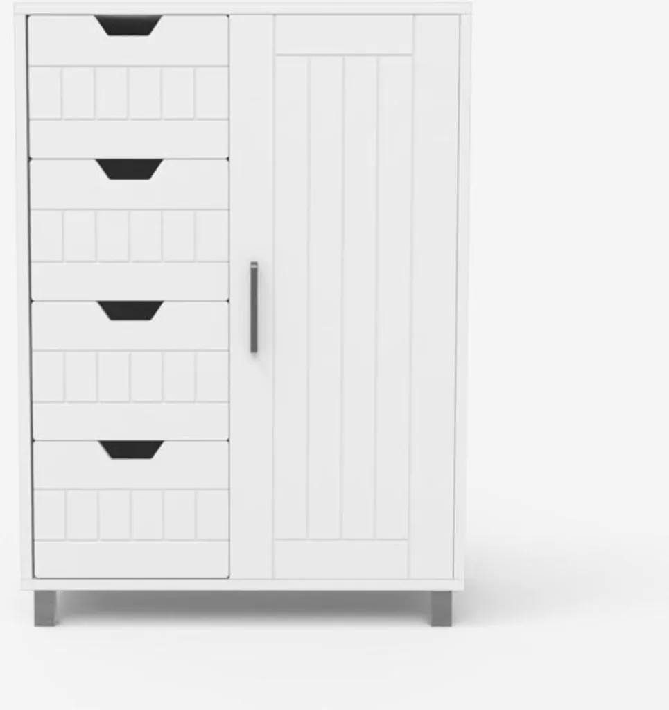 Commode de Rangement Blanche 4 Tiroirs et 2 Niches Ouvertes Modèle Rendel