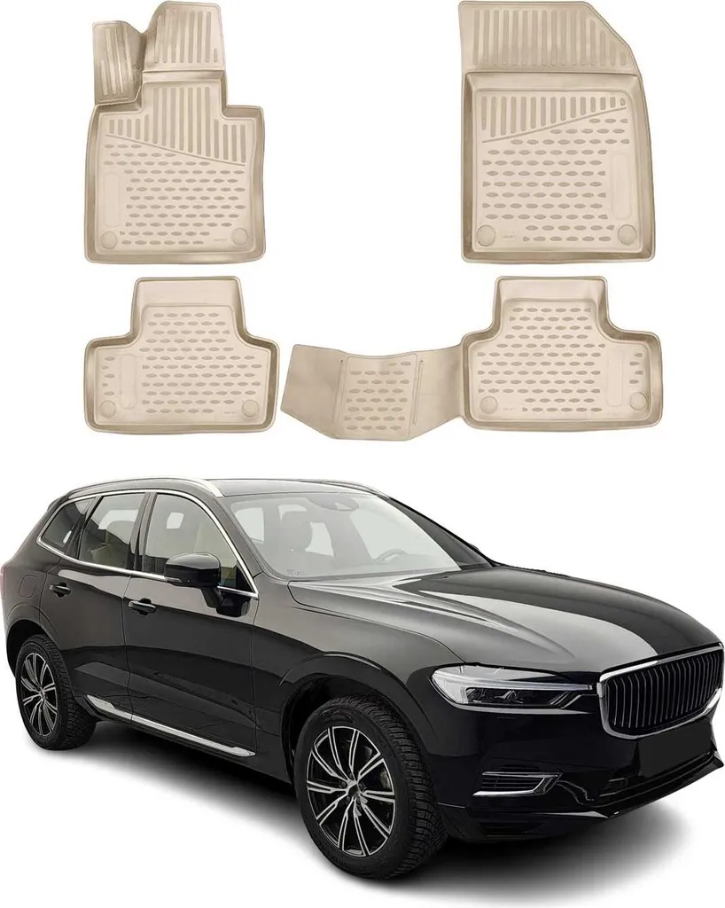 MOTOS Set di tappetini in gomma e tappetini per il bagagliaio per Volvo V60 II dal 2018 Migliorare il comfort di viaggio con tappetino antiscivolo auto 3D- tappetini per tutte le stagioni