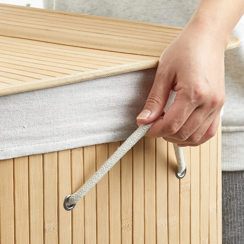 Fini le Tri ! Panier à Linge 150L Bambou 3 Compartiments Séparés - Zen - 7