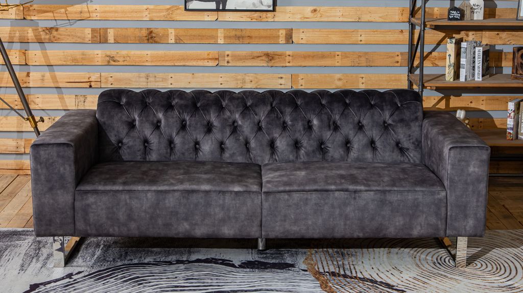 KAWOLA Sofa NILO 3-Sitzer Velvet Vintage anthrazit