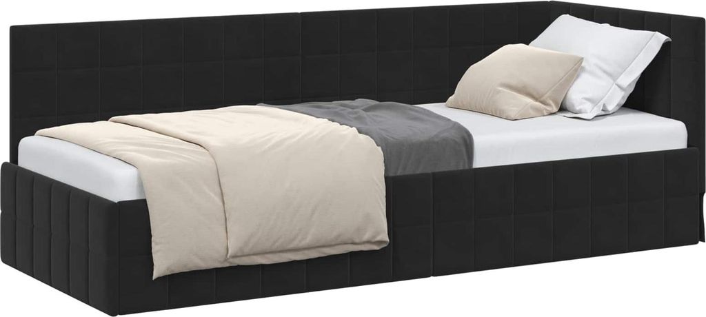 Eckbettgestell mit Kopfteil Schwarz 80 cm x 200 cm Samt
