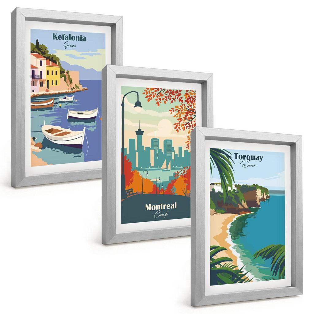Bilder Set 3-teilig im silbergerahmten Rahmen – Wandbilder 3 Stück – gerahmte Poster für Wohnzimmer, Schlafzimmer und Flur – 20x30 cm – S...