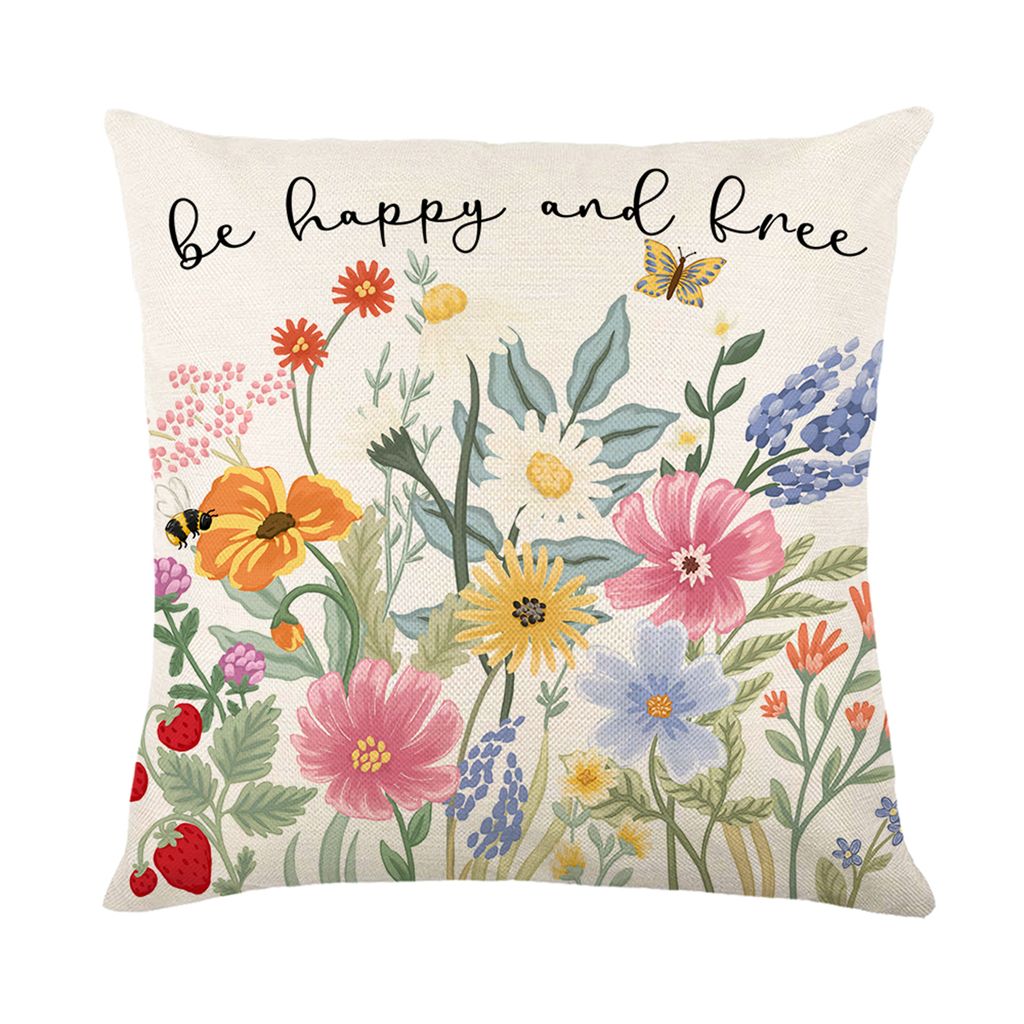 Kissenbezug 45x45 Cm 'Ente & Blumen' – Niedliches Design Für Kinder – Aus Polyester, Mit Reißverschluss