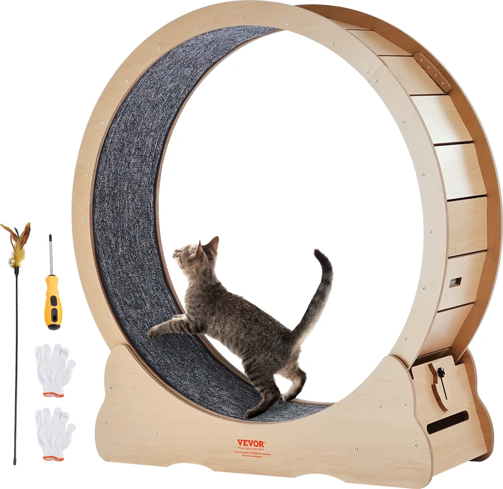 VEVOR Roue d'Exercice pour Chat 1100mm avec Tapis Amovible Bois