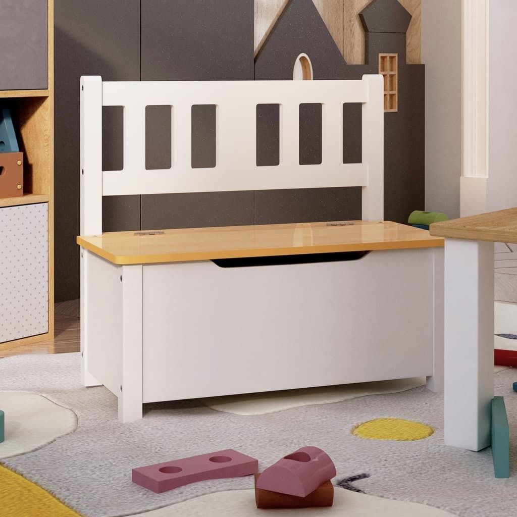 Panca per bambini con contenitore Bianco e beige 60x30x55 Immagine del prodotto 