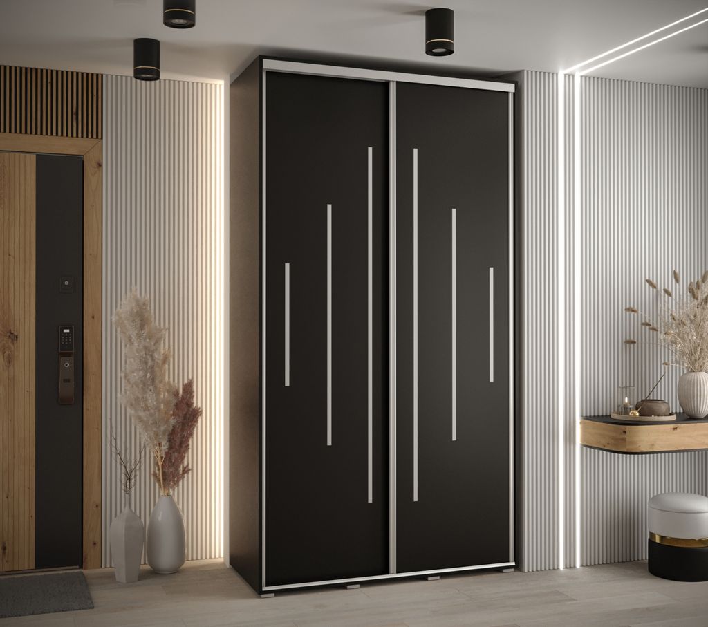Kleiderschrank YVONA 12 - 130/45 cm, schwarz/silber