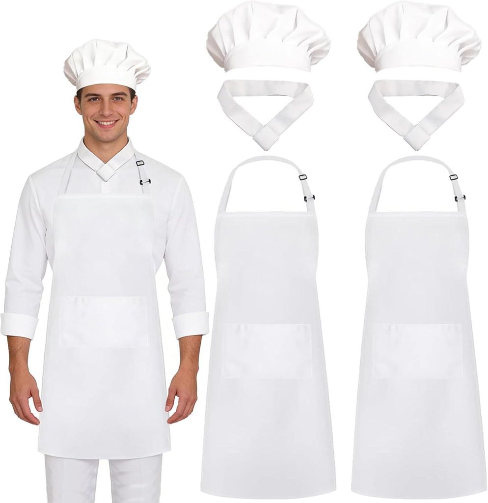 Küchenschürze mit Mütze Set 2-teilig Weiß Atmungsaktives Set