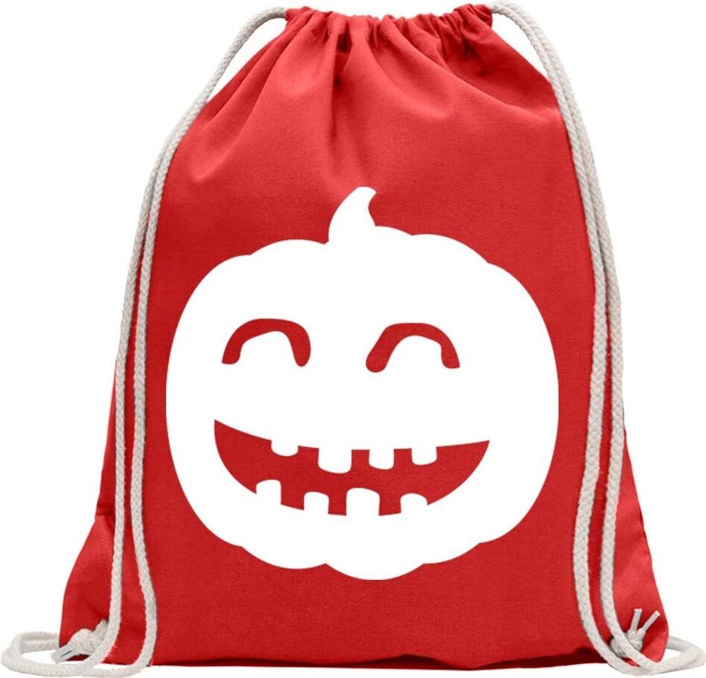 Kiwistar - Turnbeutel - rot - Happy Kürbis grinsend Horror - Fun Rucksack Sport Beutel Gymsack Baumwolle mit Ziehgurt