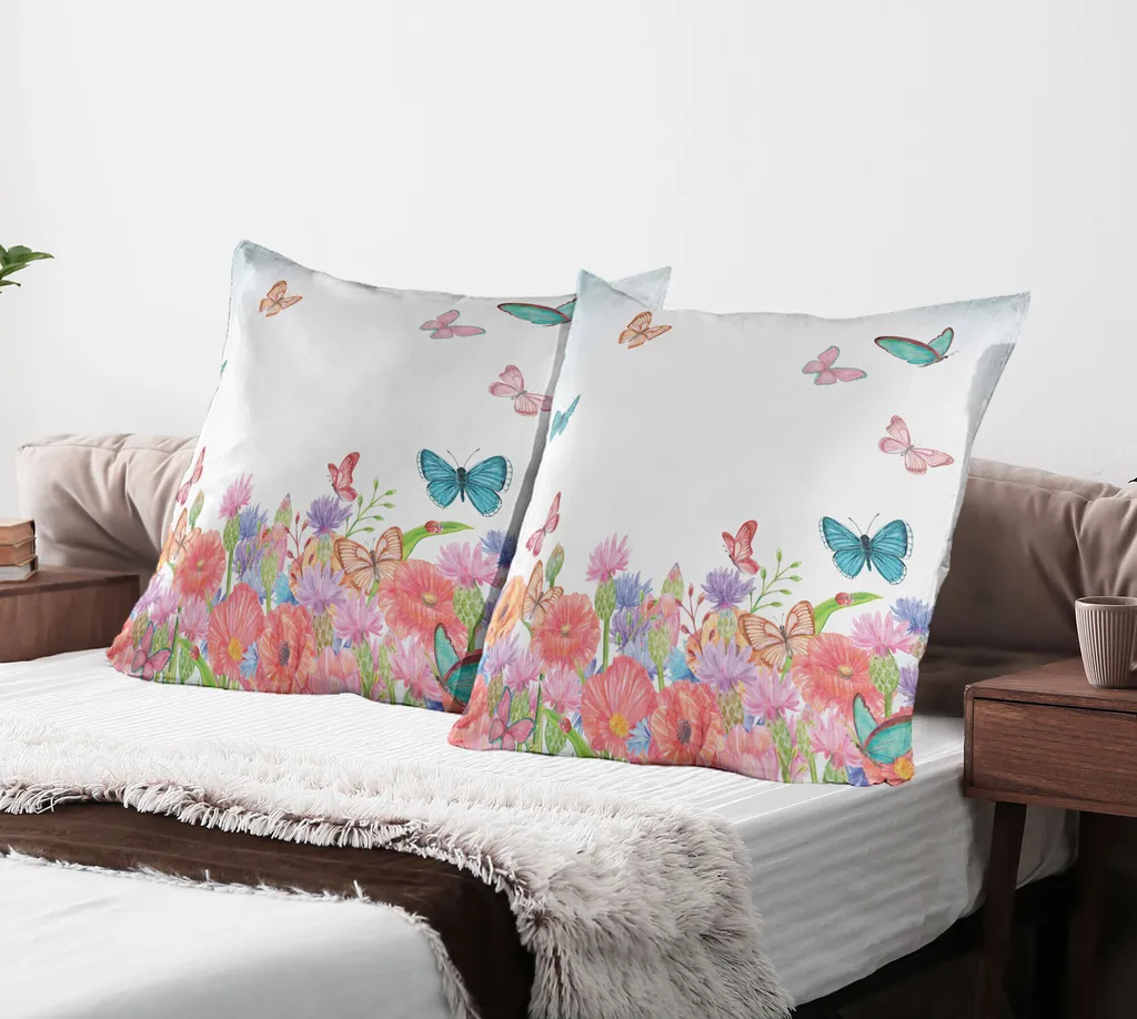 ABAKUHAUS Federa 80x80 Primavera Farfalle: Set 2 Pezzi Multicolore