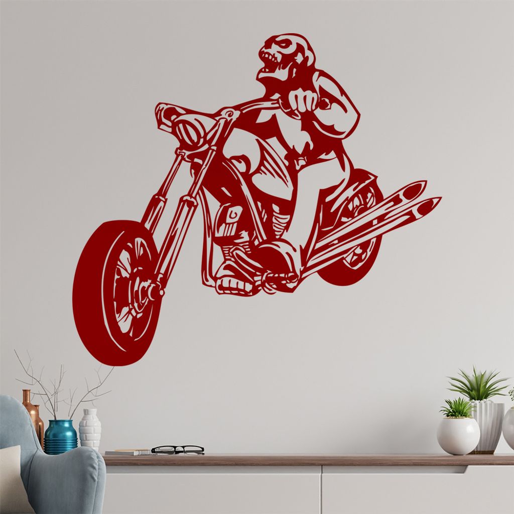 Schädel Biker Wandtattoo in 6 Größen - Wandaufkleber Wall Sticker - Dekoration, Küche, Wohnzimmer, Schlafzimmer, Badezimmer