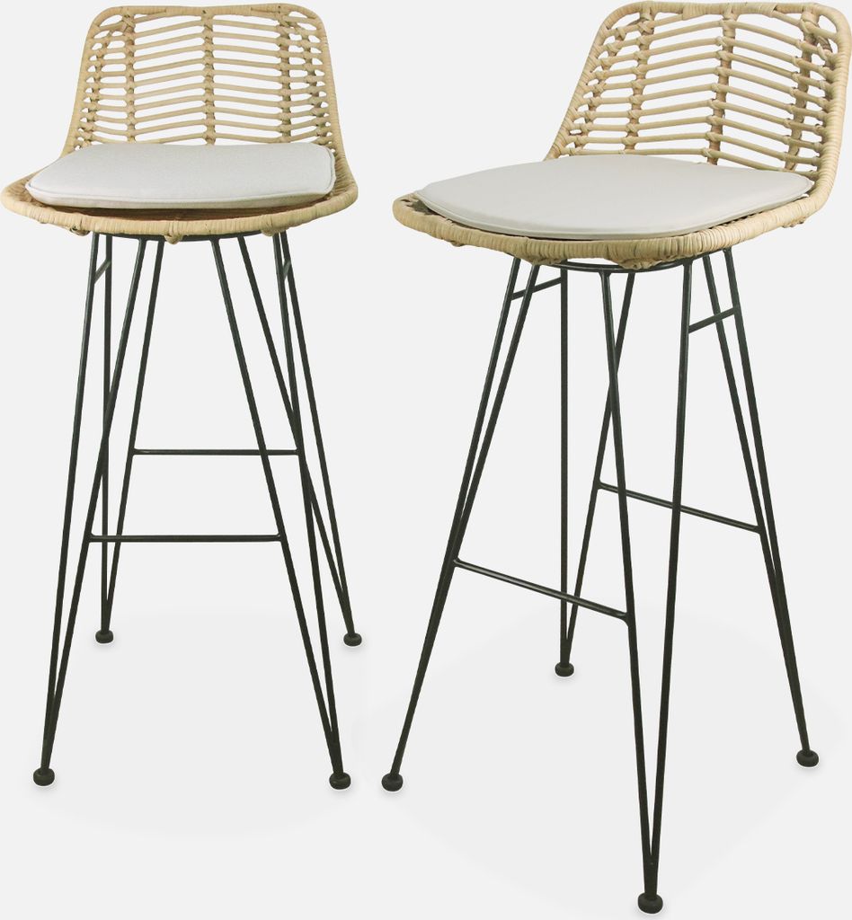 sweeek - 2 Barhocker aus Rattan und Metall - Beige
