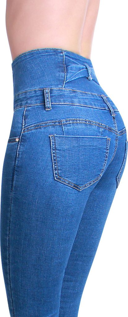 topschuhe24 2443 Damen Skinny Jeans Taillen Hose , Farbe:Blau, Größe:34 EU