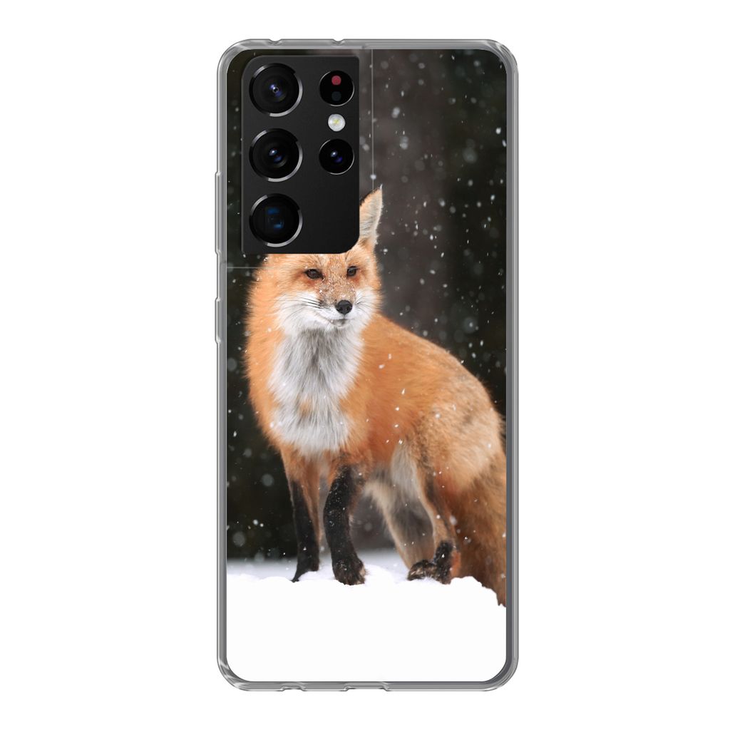 MuchoWow Handyhülle Schutzhülle Hülle für Samsung Galaxy S21 Ultra Fuchs - Schnee - Winter Silikon Softcase Handy Hülle - Mobiltelefon