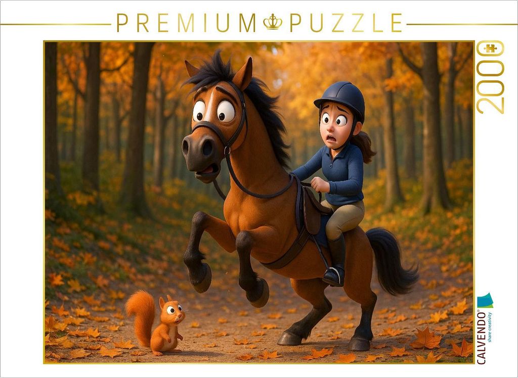 CALVENDO Puzzle Monster im Wald - Eichhörnchen und Pferde | 2000 Teile Lege-Größe 90x67cm Foto-Puzzle für glückliche Stunden