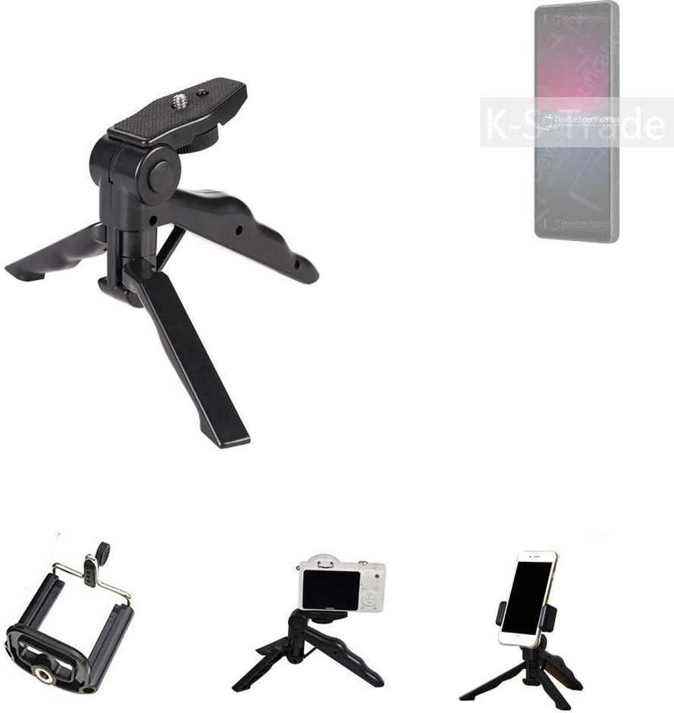 K-S-Trade Stativ Tisch-Ständer Dreibein Handy-Stativ Ständer kompatibel mit Sony Xperia 10 IV Mini-Stativ Smartphone Tripod Handy-Stativ aus Plastik
