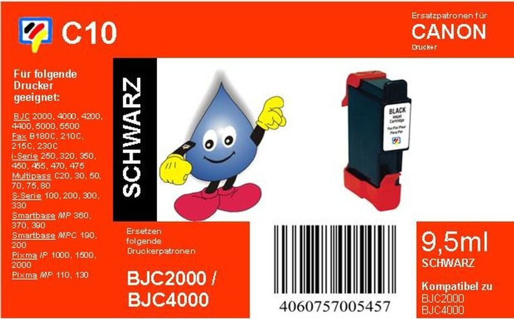 C10 - Dr.Inkjet Ersatzdruckerpatrone mit 9,5ml Inhalt - BCI24 / BCI21BK - schwarz -