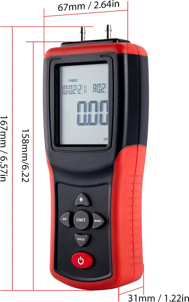 Testeur de pression haute précision 2 Psi, écran rétroéclairé et 12 unités - 2