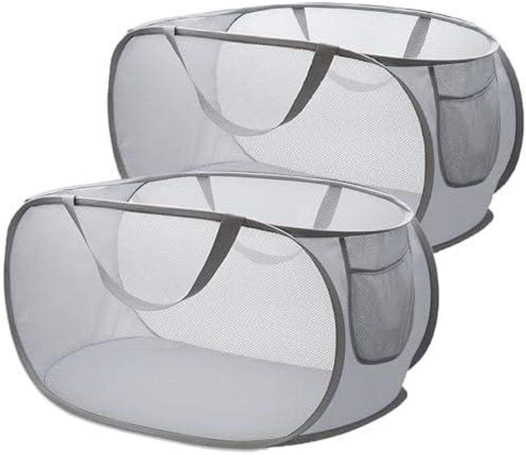 2 Stück Wäschekorb Faltbar,75L Wäschesammler Klappbar mit Griffen,Laundry Basket Tragbar für Bad Camping Reisen,Schwarze und Graue Farben (Grau...