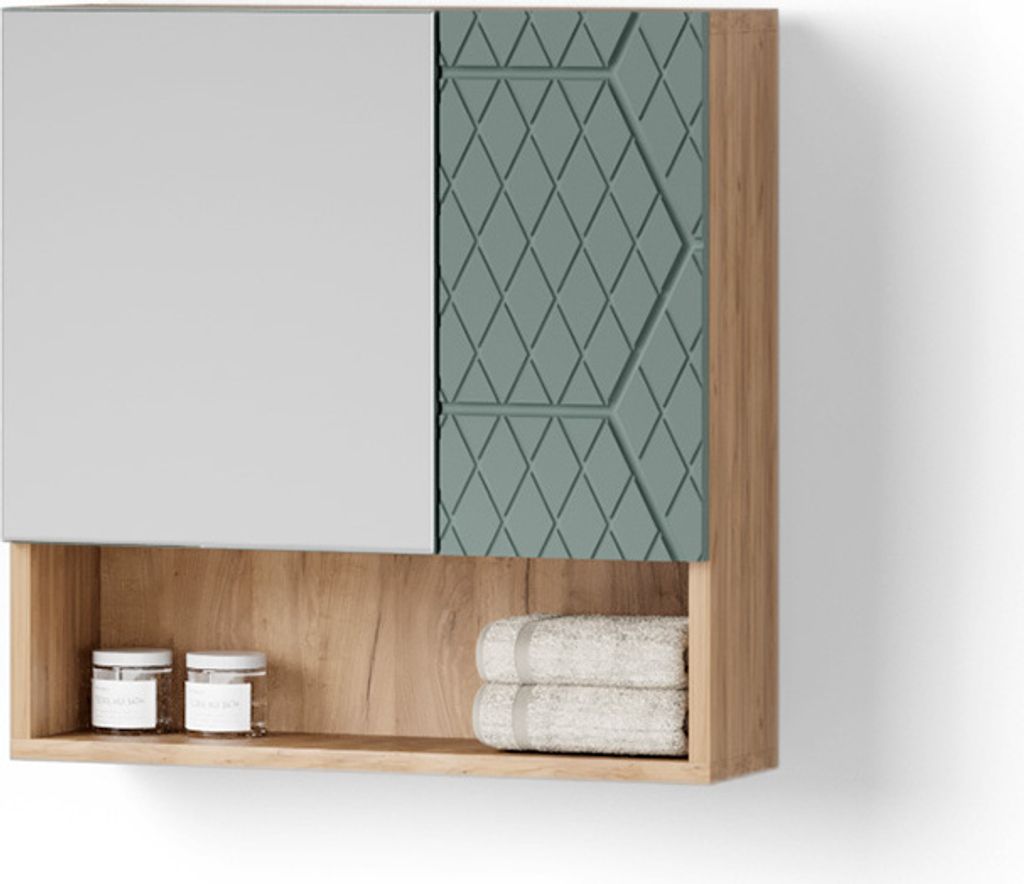 Badspiegelschrank Livinity Ronco Grün/Goldkraft Eiche 54 x 55 cm, Model 52881