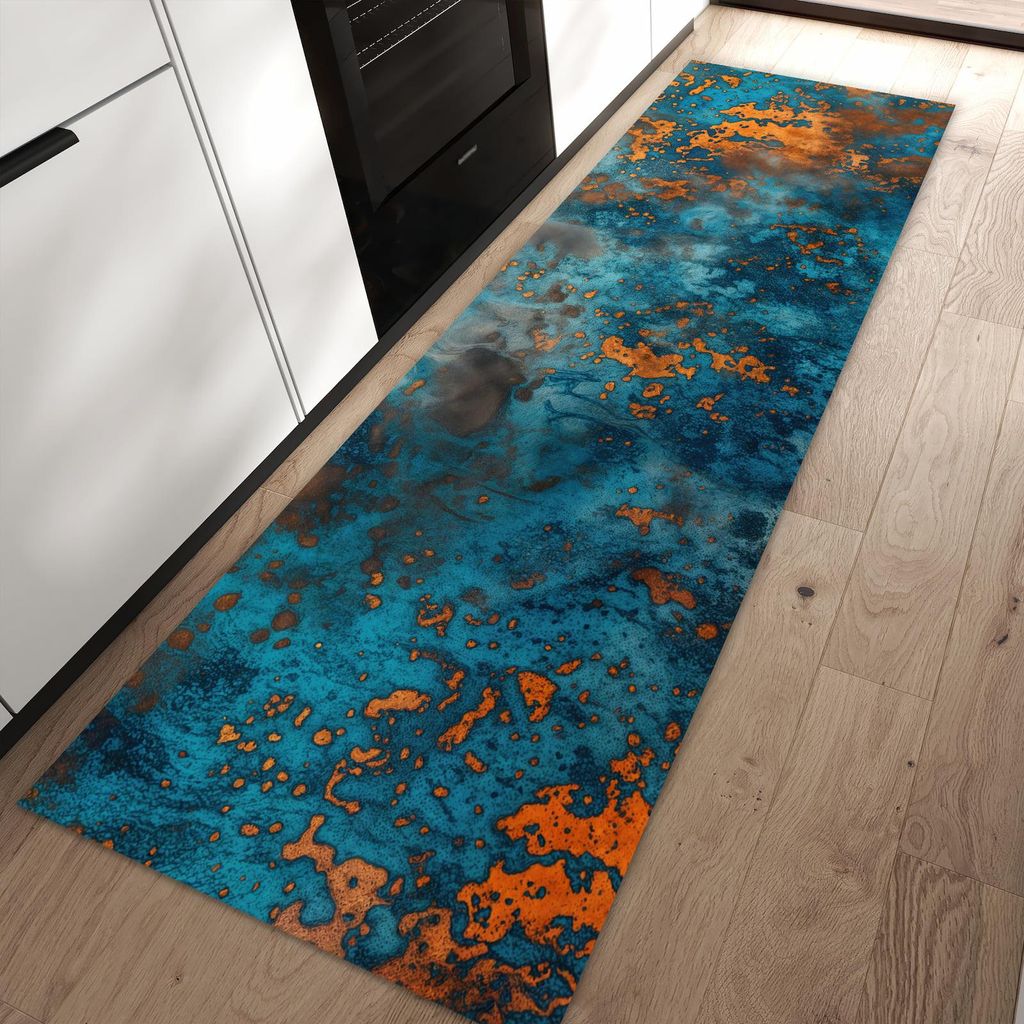 Küchenteppich 60x90cm rutschfest & abwischbar PVC Läufer - Blaue Maserung
