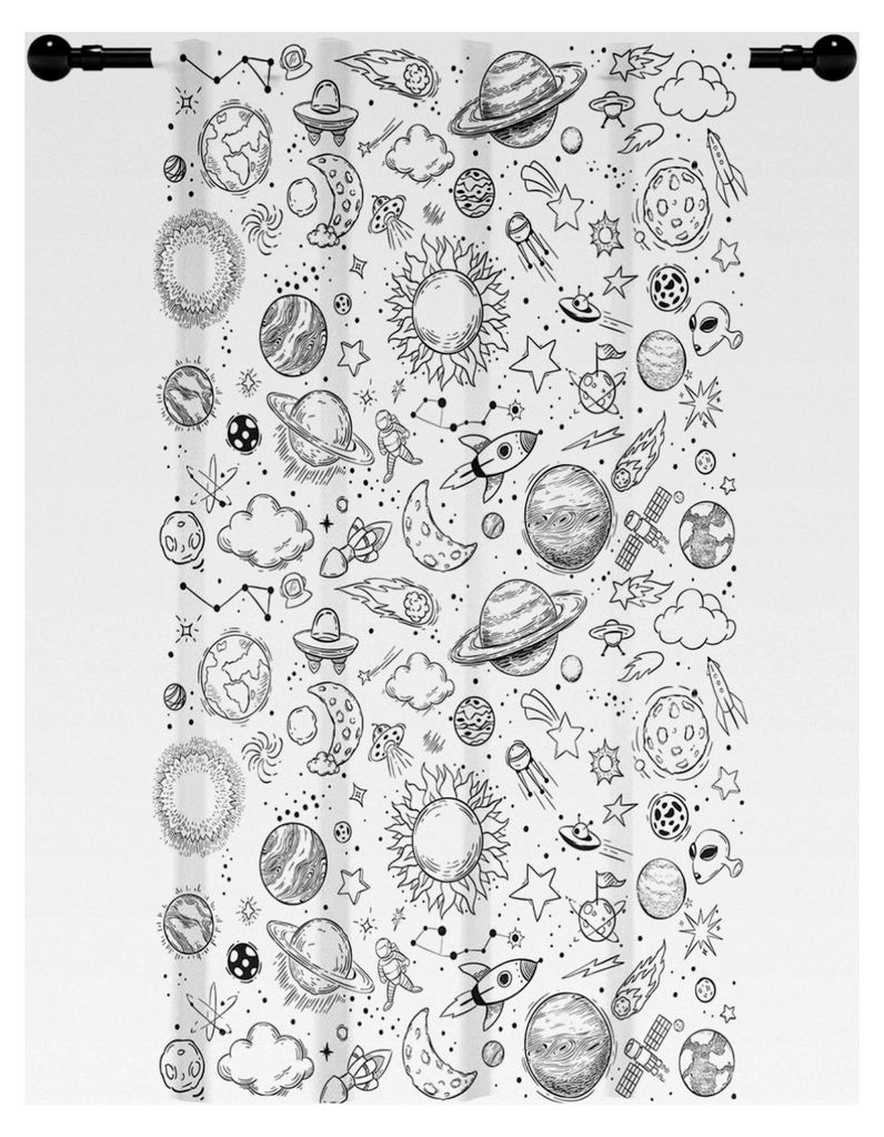 117x183cm Vorhänge mit Stangentasche im Weltraumdesign für Kinderzimmer