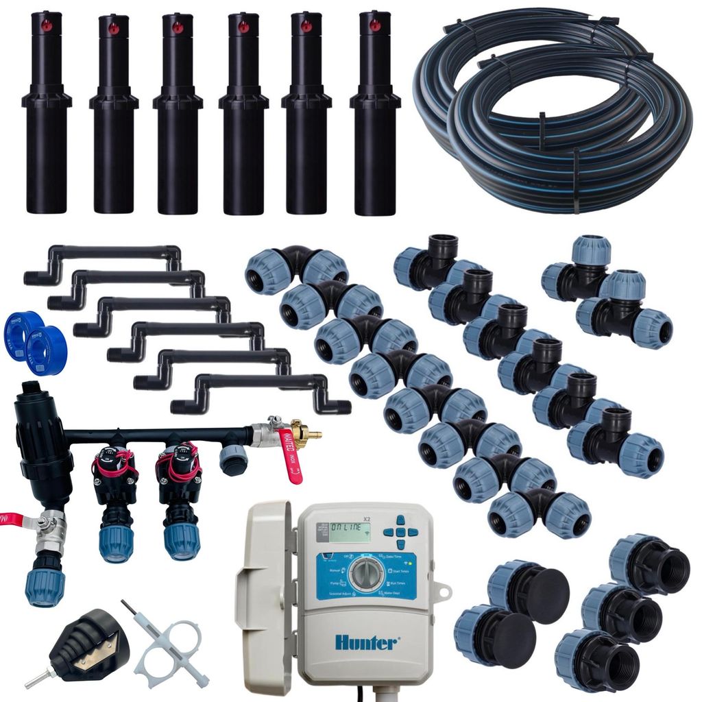 Hunter PGJ Bewässerungssystem für 100-200m² Rasen & Garten - Rasenbewässerung unterirdisch - Komplettset (200 m² - Automatik)