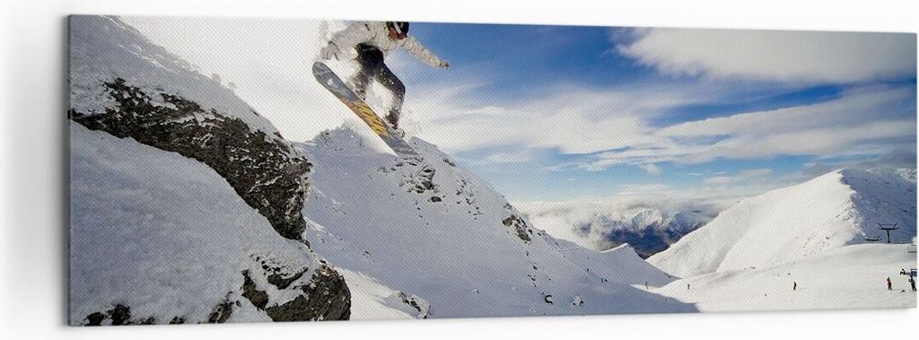 Bild auf Leinwand - Leinwandbild - Snowboard Schnee Sport - 160x50cm - Wand Bild - Wanddeko - Leinwanddruck - Bilder - Kunstdruck - Wanddekoration ...