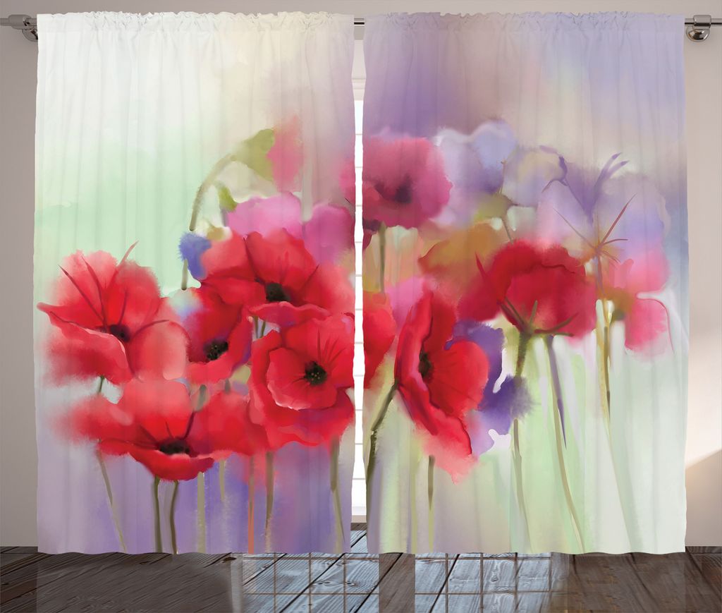 ABAKUHAUS Mohn Rustikaler Gardine, Frühlings-Blumen Romantische, Schlafzimmer Kräuselband Vorhang mit Schlaufen und Haken, 280 x 175 cm, Lavendel...