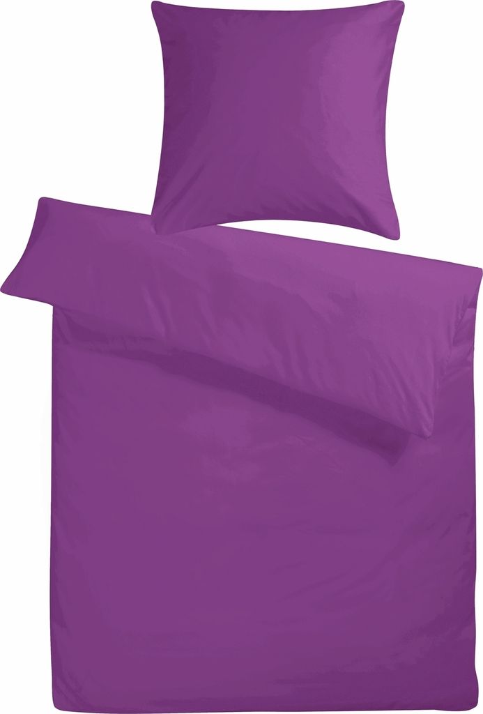 Einfarbige Mako Satin Bettwäsche 200x200 Pflaume Uni lila Bettwäsche 200 x 200 aus 100% Baumwolle