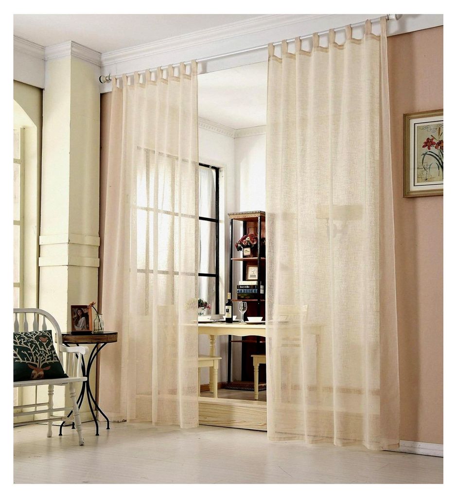 Gardine mit Ösen, Vorhang für Wohnzimmer, Kinderzimmer und Schlafzimmer, transparent, Leinenoptik, im Landhausstil, 140 x 225 cm, Sand