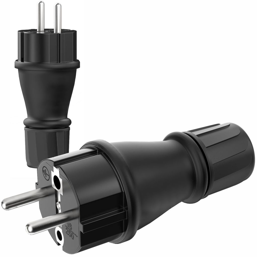 Schuko Stecker 230V / 16A Gummi Strom Schutzkontakt IP54 Produktbild 