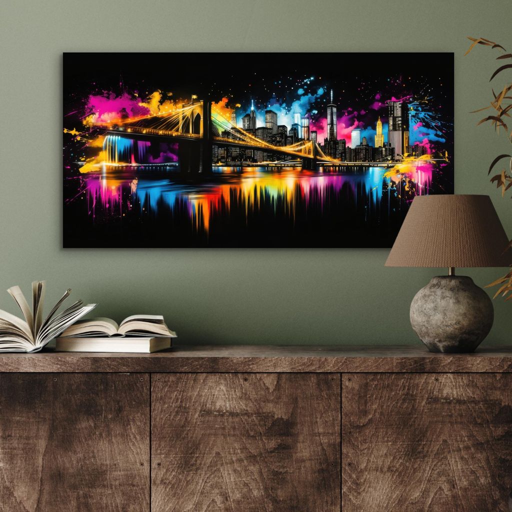 MuchoWow Wanddekoration Metall Metallbild Wandkunst 80x40 cm Skyline - Brücke - Beleuchtung - Farben MuchoWow Aluminium Gemälde - Wanddekoration ...