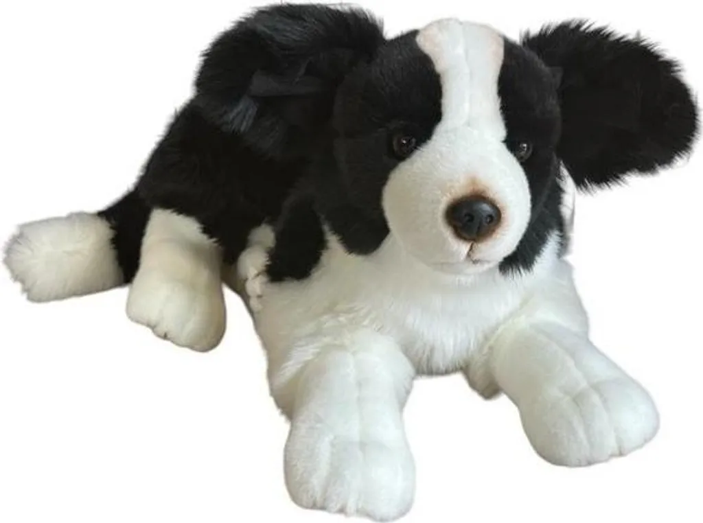 Chien Border Collie en Peluche 45cm avec Fourrure Soyeuse Noire