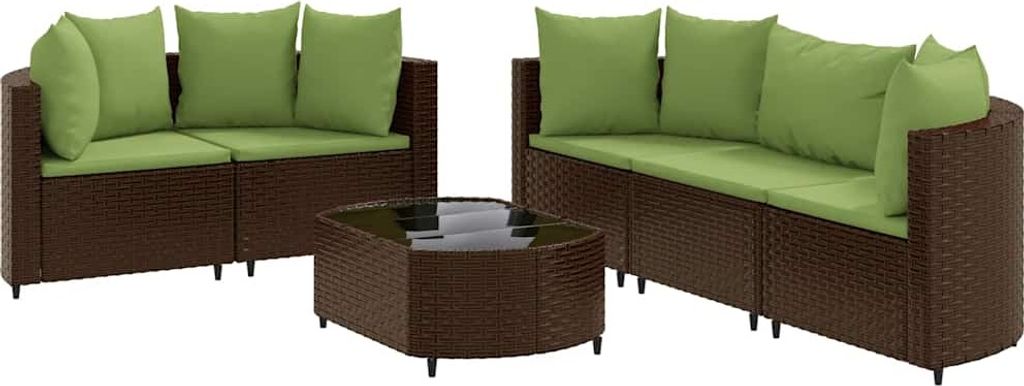 vidaXL 6-tlg. Garten-Sofagarnitur mit Kissen Braun Poly Rattan